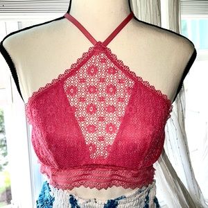 Victoria Secret pink lace halter style bralette.